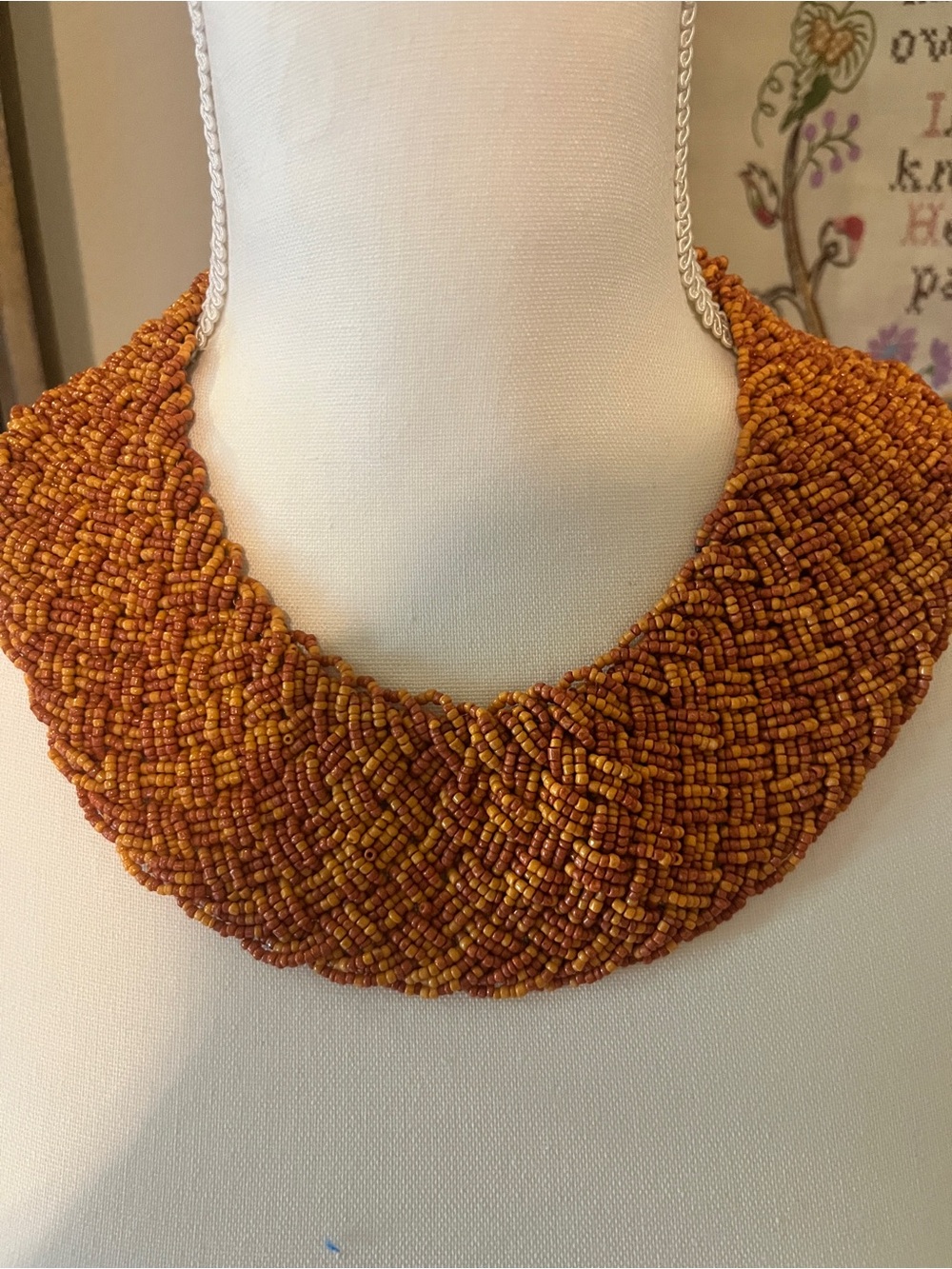 Handwoven Seed Bead Collar Necklace in Burnt Orange